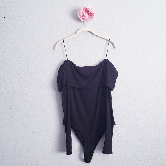 AFRM Black Ribbed Off Shoulder Long Sleeve Bodysuit - Picture 8 of 8